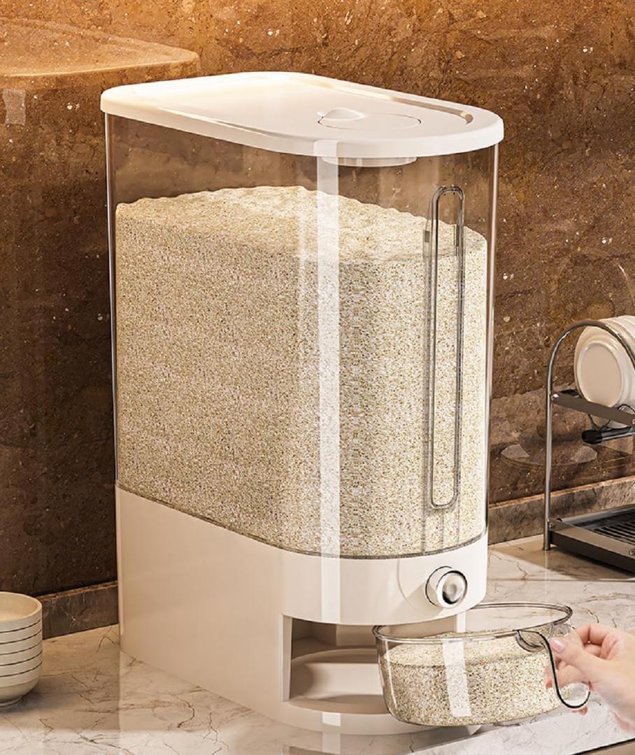 Large Rice Dispenser 12Lbs, Cereal Dispenser Rice Container Food Storage Container with Measuring Cup, Cereal Containers Storage Kitchen Storage Household Rice Pet Food Holder (12LBS)