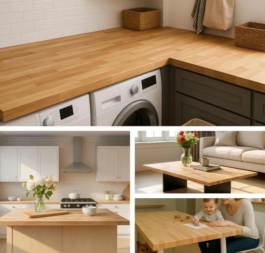 72 x 39" Butcher Block Countertop – 6ft x 39inch Unfinished Solid Birch Wood DIY Countertop, Durable Counter Table Tops for Kitchen Island, Bar, Workshop, Laundry Counters Dining Room Tables1.5"