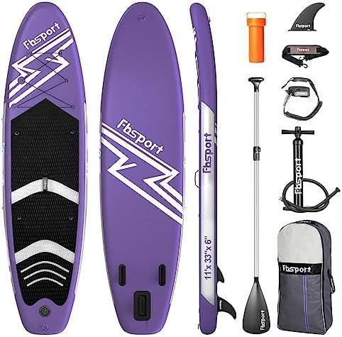 FBSPORT 11' Premium Stand Up Paddle Board, Yoga Board with Durable SUP Accessories & Carry Bag | Wide Stance, Surf Control, Non-Slip Deck, Leash, Paddle and Pump for Youth & Adult