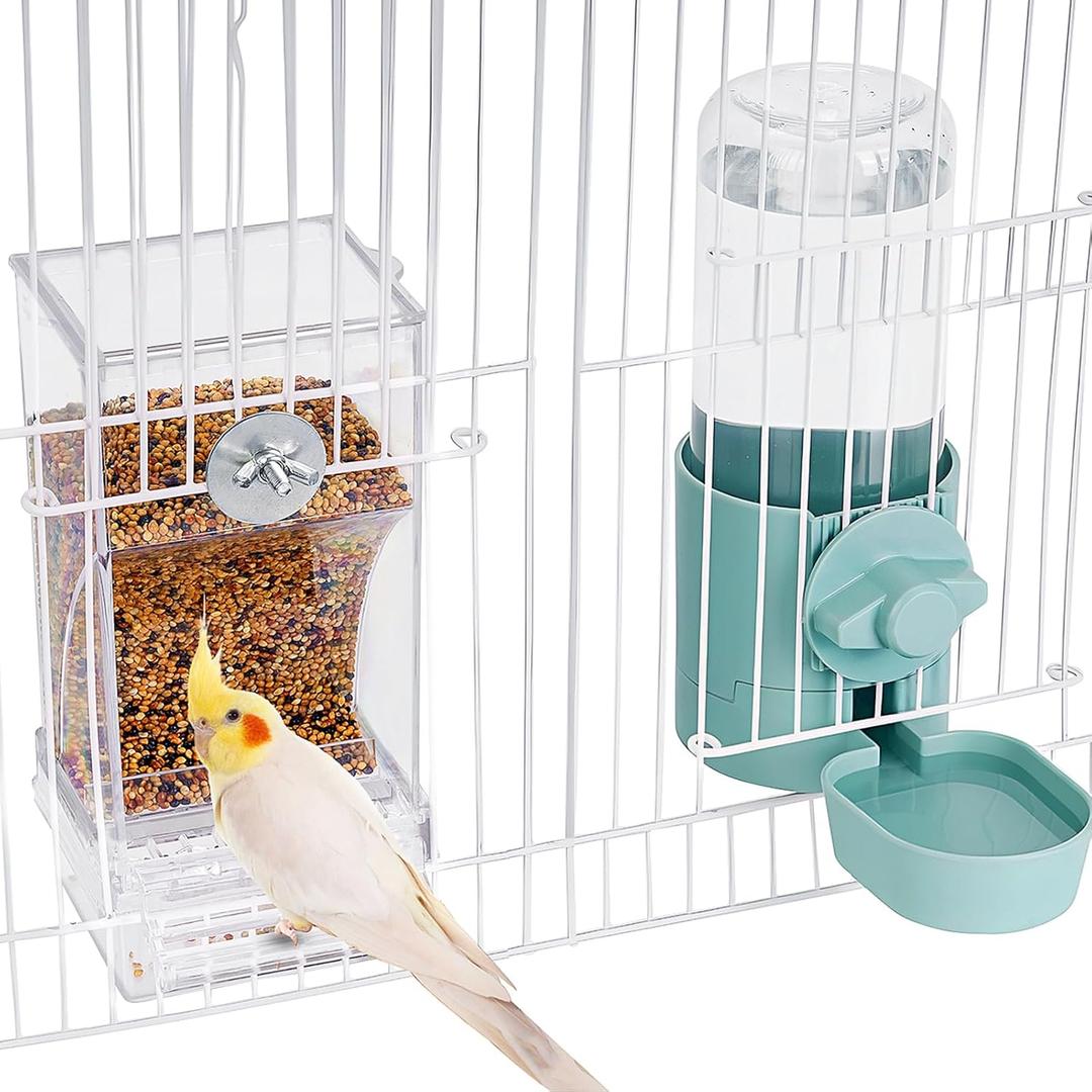 lemtrflo No Mess Bird Feeder Water Dispenser Set, Bird Feeder for Cage, Cage Accessories for Cockatiels, Finches, Budgies and Canaries (blue)