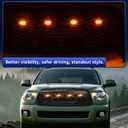 Upgraded Matte Black Front Grille for 2008-2017 Sequoia, [TRD Style] with 4 Amber Grill Lights, Sequoia Grille Front Upper Hollow Bumper Grill