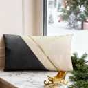 Christmas Lumbar Pillow Case, Leather Black White Decorative Throw Pillows Covers for Couch 12X20 Inch, Oblong Waterproof Modern Farmhouse Cushion Cover with Living Room and Bed