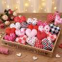 Oudain 15 Pcs 5 Inch Valentines Stuffed Fabric Hearts Tiered Tray Decor Valentine's Day Decor Buffalo Plaid Heart Shaped Hanging Ornaments for Wedding Party Farmhouse Crafts (Regular)