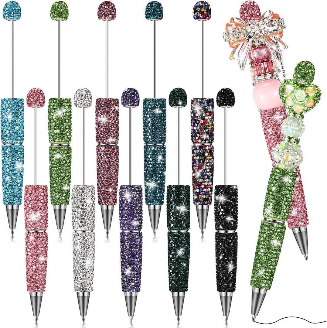 10 Pcs DIY Pens Making Kit Beads Glitter Beadable Pens Full Rhinestone Fancy Diamond Bling Kit for Craft Making with Thank You Cards