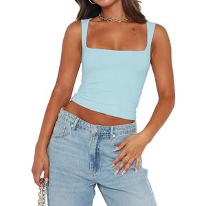 Chifeey Womens Sexy Crop Top Summer 2025 Square Neck Sleeveless Double Layer Going Out Tank Tops M 