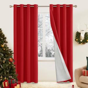 Deconovo Blackout Curtains for Bedroom Grommet Solid Thermal Insulated Curtain Heat Blocking Room Darkening Energy Saving Drapes 2 Panels, Red, 52W x 108L Inch