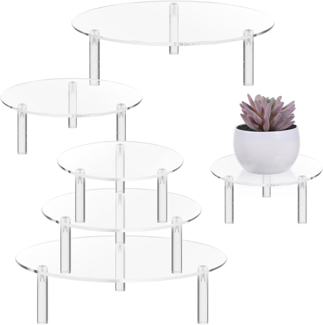 AojSup 6 Pcs Clear Acrylic Risers Display Stands, Round Transparent Acrylic Risers for Display with 3 Sizes (5"/ 5.9"/ 7.9" Diameter) for Cake, Jewelry, Collectibles, Cupcakes, Figures, Home Decor