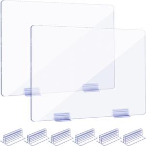 Weysat 6pcs Counter Desk Acrylic Panels Holder and 2 Pcs Acrylic Desk Divider Partition for Business, Office, School 24 x 16 Inches, Fasten Panels from 1/ 8 Inch to 1/ 4 Inch Thick