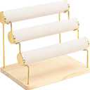 Bracelet Holder, Bracelet Displays for Vendors, 3 Tier Jewelry Organizer Stand for Selling, Jewelry Necklaces Storage Rack with Wood Base (Beige+Gold)