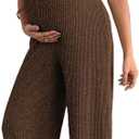 BLENCOT Maternity Ribbed Jumpsuit Sleeveless Square Neck Wide Leg Stretchy One Piece Romper (Brown, S)