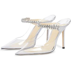 JANSEVEN Mules Flats For Women Closed Toe Flat Sandals With Rhinestone Pointy Slip On Patent Leather 4 Inches Bridal Wedding Shoes Sexy (9)