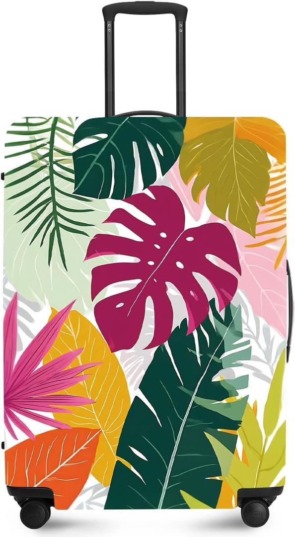 FOREVER QUEEN Tropical Leaves Travel Luggage Cover -Stretchable Airplane Suitcase Protector Sleeve,Universal Washable Fit for 24-26 Inch Checked Baggage,Water Resistant Durable Luggage Protector
