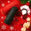 Tisancy 4 Pcs Multifunctional Craft Cord Kit with 2 Soft Silk Macrame Cords and 2 Adjustable Nylon Bracelets, 32.81 ft Twisted Trim Cord for DIY Crafts and Home Decoration(Black, Red)