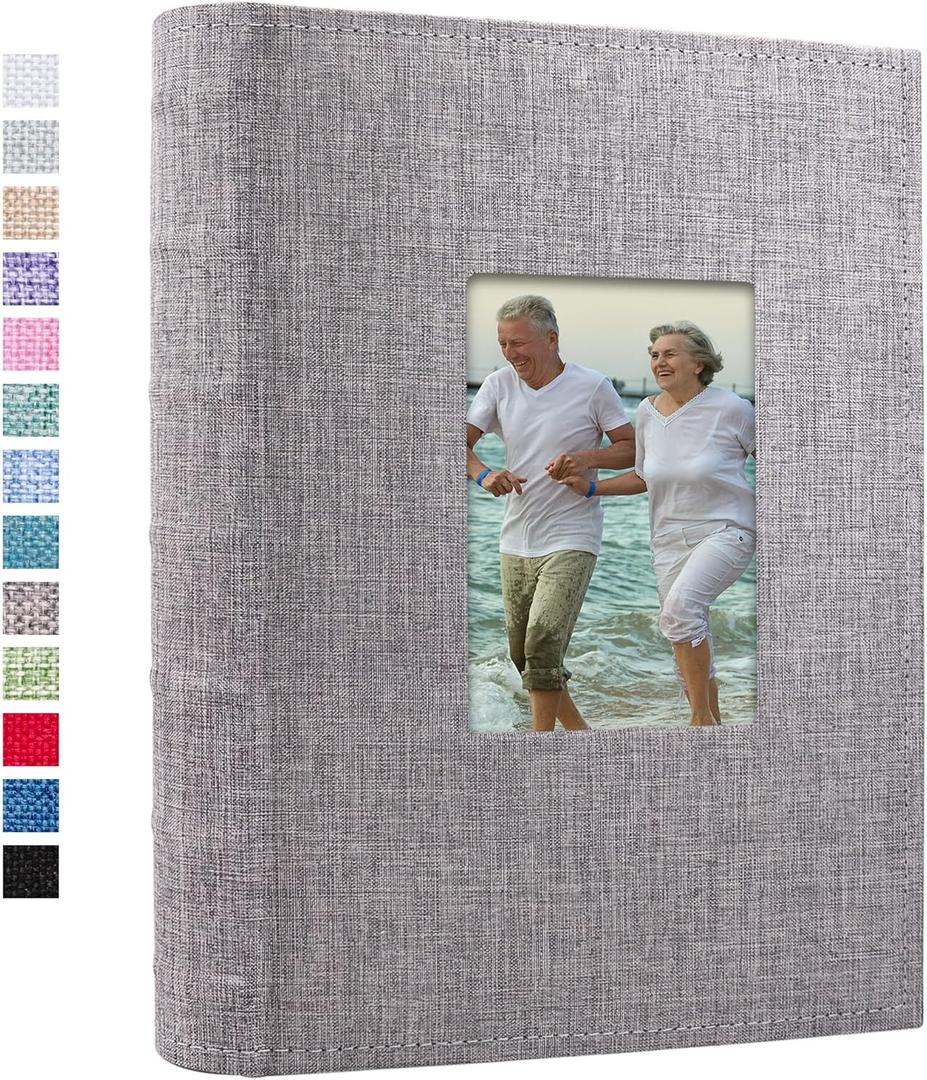 Vienrose Photo Album 4x6 300 Photos Linen Frame Cover with Memo Areas Photobook Large Capacity Slip-in Pictures Book for Wedding Baby Vacation, Grey
