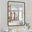 OKPAL 44X36 Inch Black Bathroom Mirror for Wall, Bathroom Vanity Mirror, Matte Black Frame Rectangle Mirror, Round Corner, Rustproof, Tempered Glass (Horizontal/Vertical)