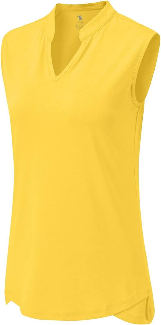 BGOWATU Women's Golf Polo T-Shirts Sleeveless V Neck Collarless Tennis Shirts UV Protection Quick Dry Lightweight (13-yellow)