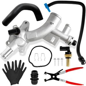 Upgraded Aluminum Engine Coolant Housing Water Outlet Kit Compatible with 2011-2020 Chevrolet Cruze Sonic Trax Volt Buick Encore 1.4L with Inlet Hose and Oil Cooler Hose & Tool, 25193922 902-846