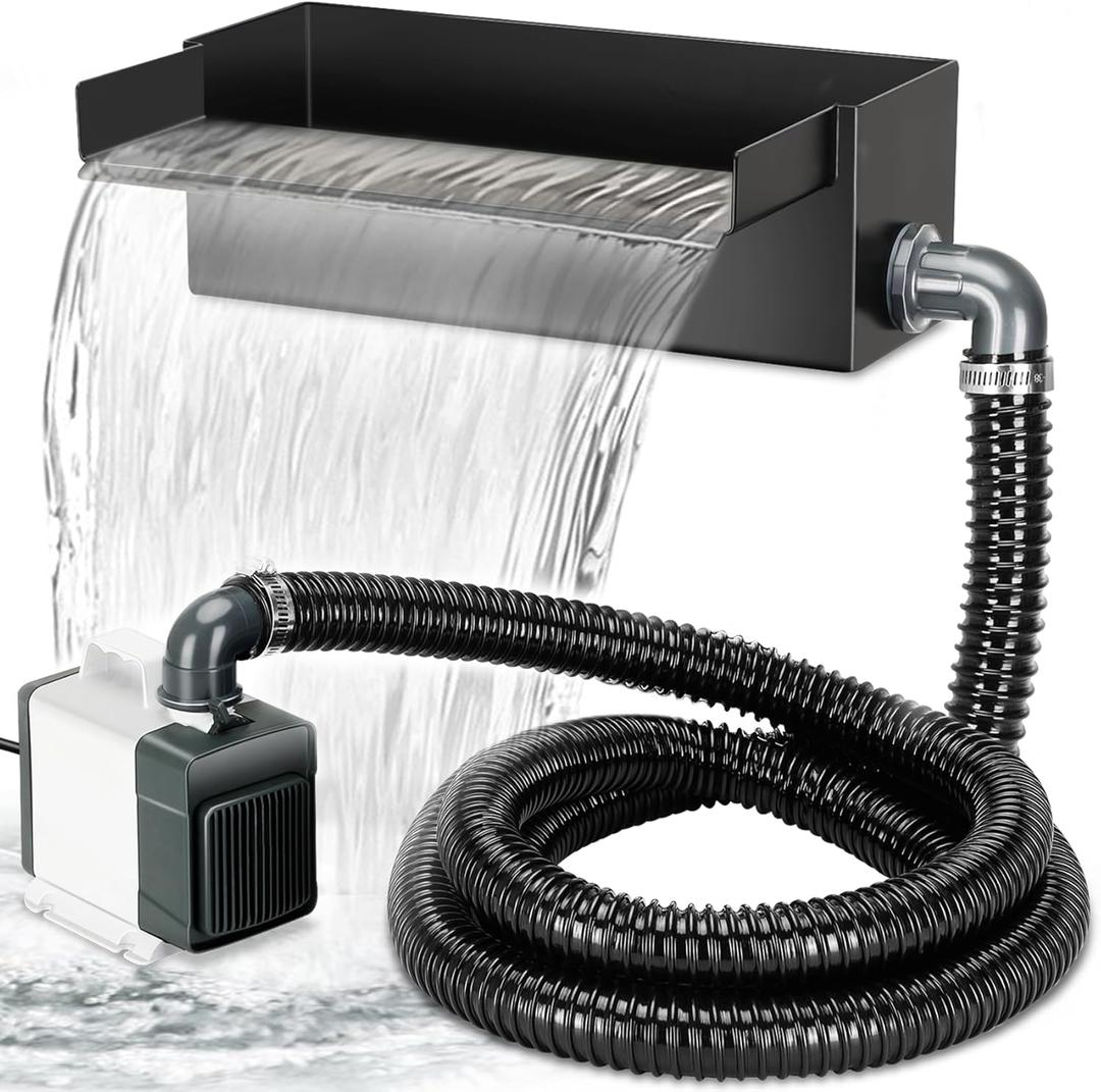 Pond Waterfall Spillway with Pump Kit, Pond Waterfall Kit Includes 12.2 Stainless Steel Waterfall Box, 65W 925GPH Pond Pump, Long Enough Bellows, No Need to Buy Additional Parts