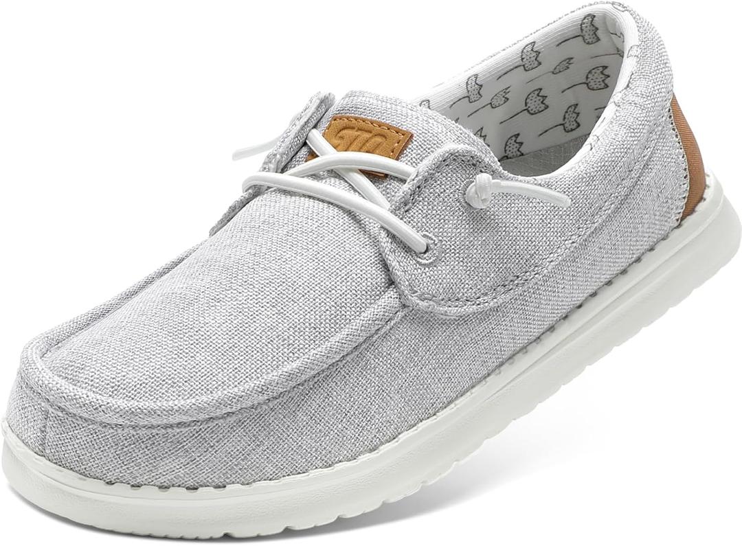 STQ Women's Boat Shoes with Orthopedic Insole Slip On Business Casual Shoe for Plantar Fasciitis Lightweight Canvas Loafer (8, Grey)
