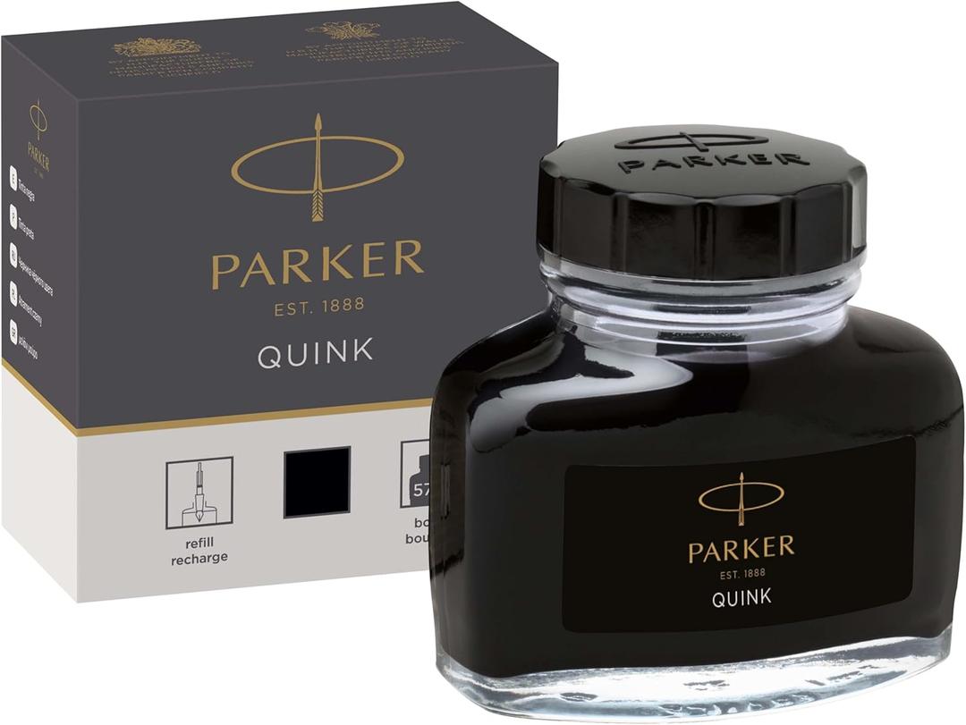 Parker Fountain Pen Ink Bottle, Black QUINK Ink, 57 ml Fountain Pen Refill (1.9 fl oz)