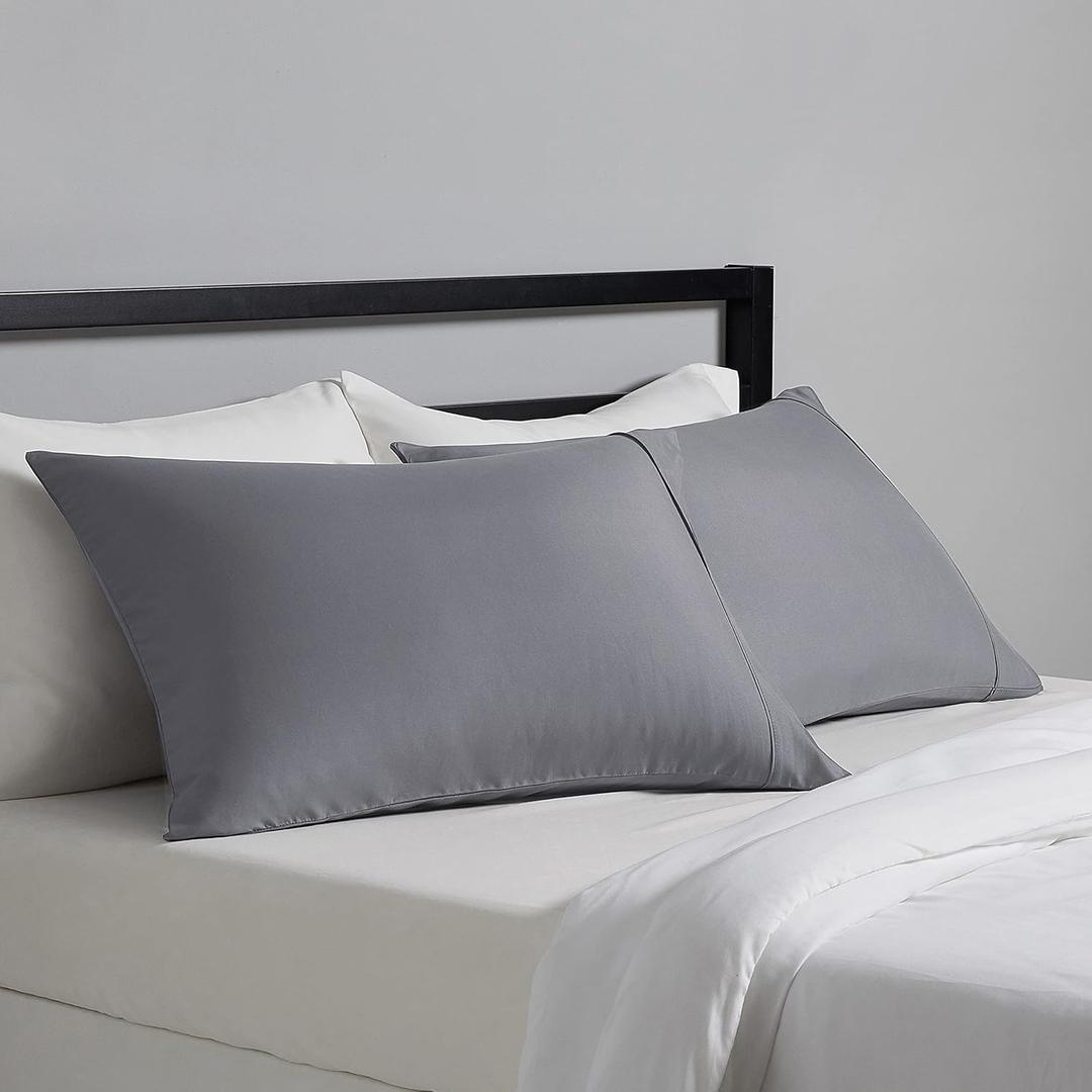 Amazon Basics Standard Pillow Cases Set of 2 - Lightweight, Super Soft Easy Care Microfiber, Dark Gray, 30" L x 20" W, Pillows Not Included (Standard, Dark Gray)