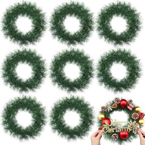 Zeyune Christmas DIY Green Wreath 14 Inch Artificial Christmas Wreaths Faux Plain Wreaths for Decorating Front Door Window Room Farmhouse Xmas Party Indoor Outdoor(Pine Needle,8 Pcs)