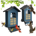 Wildpark Squirrel Proof Bird Feeder for Outdoors Hanging, 8LBS Metal Hanging Bird Feeder with Bilateral Weight-Activated Perches, Large Capacity Wild Bird Feeder - Squirrel Chewing Proof（Blue）