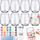 Pickmesh Paint Your Own Wine Glass Crafts Glass Painting DIY Markers Acrylic Paint with Brushes to Design Your Own Personalized Craft (8,Stemless), 16 ounces