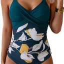 B2prity Women's One Piece Swimsuits Tummy Control Front Cross Bathing Suits Tie Back Slimming V Neck Swimwear,XL