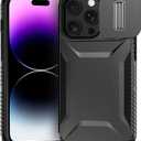 Yerebel Case for iPhone 14 Pro, for Apple 14 Pro 6.1" with Slide Camera Cover, Military Grade Non-Slip Heavy Duty Rugged Shockproof Protective Phone Cover for iPhone 14 Pro Black