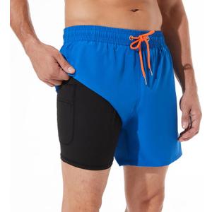 BRISIRA Mens Swim Trunks Swim Shorts Quick Dry 5 inch Inseam Beach Shorts with Compression Liner and Zipper Pocket (34, Royalblue)