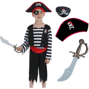 Leadtex Children's Pirate Costume Suit for Toddlers and Boys, Girls with Pirate Accessories,Cosplay Dress Up Set for Halloween 6-8 Y
