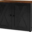 Dwanton Litter Box Enclosure, Cat Litter Box Furniture Hidden, Reversible Entrance Can Be on Left or Right Side, Wooden Cat Washroom Indoor, Black and Rustic Brown, 27.6 Inches