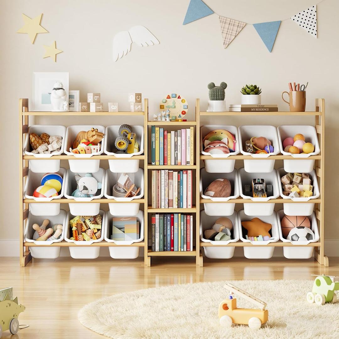 SpaceAid Large Toy Storage Organizer with 6 Shelves and 18 Bins, Book Shelf Organizers Storage Bookshelf, Kids Bin Shelf Box Bookcase for Bedroom Playroom Organization Room Decor, White