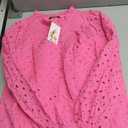 PRETTYGARDEN Women's Dressy Casual Blouse Tops Fall Spring Puff Long Sleeve Button V Neck Hollow Out Lace Embroidered Shirts (Medium)