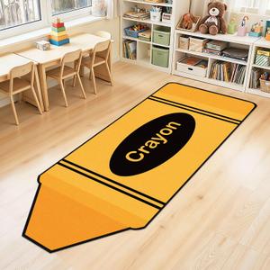 7x3 ft Crayon Classroom Rug Yellow Classroom Carpet Soft Floor Mat Non Slip Cushions Back to School Crayon Playroom Decor for First Day End of The Year Teacher Party Gift School Learning Playing Areas