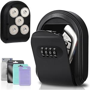 Secure Magnetic Key Holder for Cars  5 Strong Magnets Anti-Drop Lock Box, Hide a Key Under Car with Resettable Code, Waterproof & Dustproof Design for Outdoor (Black)