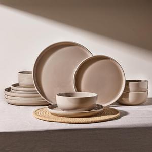 Famiware Milkyway Plates and Bowls Set, 12 Pieces Dinnerware Sets, Dishes Set for 4, Cinnamon Brown