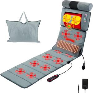 Full Body Electric Massage Mat with Heat, 10 Vibration Motors 3 Timers, Vibration Massage Pad for Bed, Back Mattress Chair Pad with Neck Massager Lumbar Pillow (69"x20.5")