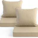 Summsun Outdoor Chair Cushions Set of 2, Faux Linen Patio Furniture Cushions, Water Resistant Backrest and Deep Seat Cushion Set with Straps, Removable Cover, Non-Slip Bottom, 22 x 22 Inch, Nature