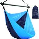 Hammock Chair, Portable Outdoor Hanging Rope Swing, Max 500 Lbs, Collapsible and Lightweight Nylon Parachute Hammocks Chair for Indoor, Backpacking, Travel, Backyard, Patio, Hiking (Navy,Blue)