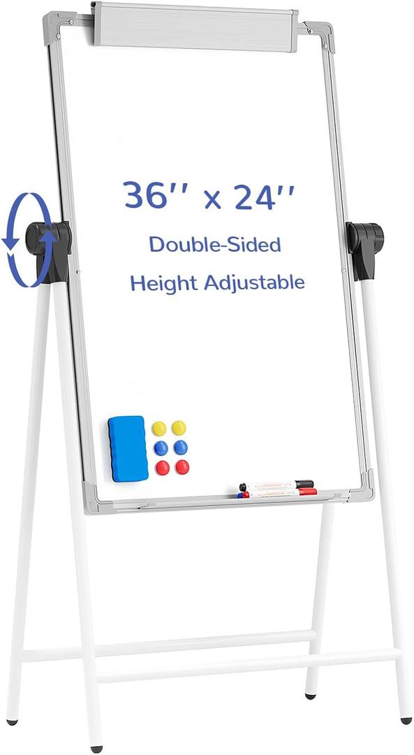 Large Double Sided White Board with Stands, 36" x 24" A-Stand Dry Erase Easel, Portable Flip Chart Easel with Height Adjustable Design for Home, School, Office