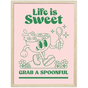 Palettes and Prints Framed Retro Wall Art, Pink and Green Cute Posters, Room Aesthetic, 70 Room Decor, 12x16 Framed