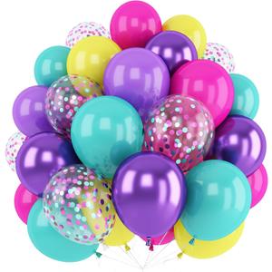 Pink Blue Purple Balloons,60 Pcs 12 Inch Confetti Party Balloons Hot Pink Metallic Purple Yellow Teal Balloon Multicolor Latex Balloon for Magic Theme Birthday Party Decorations