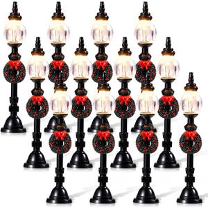 Baquler 12 Pcs Christmas Lamp Posts Christmas Village Accessories Miniature Fairy Street Lamps Decorative Uptown Mini Street Lights Pathway Lantern for Xmas Holiday Decoration DIY Craft(Modern)