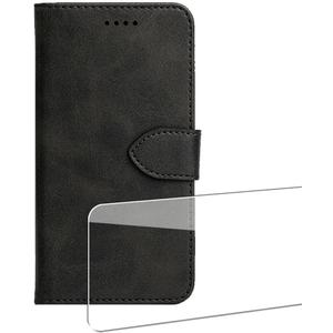 Magnetic for ZTE Blade A75 5G Leather Case + 1 Pcs Tempered Glass Screen Protector - Shockproof Leather Flip Credit Card Holder Stand Cell Accessories (Black)