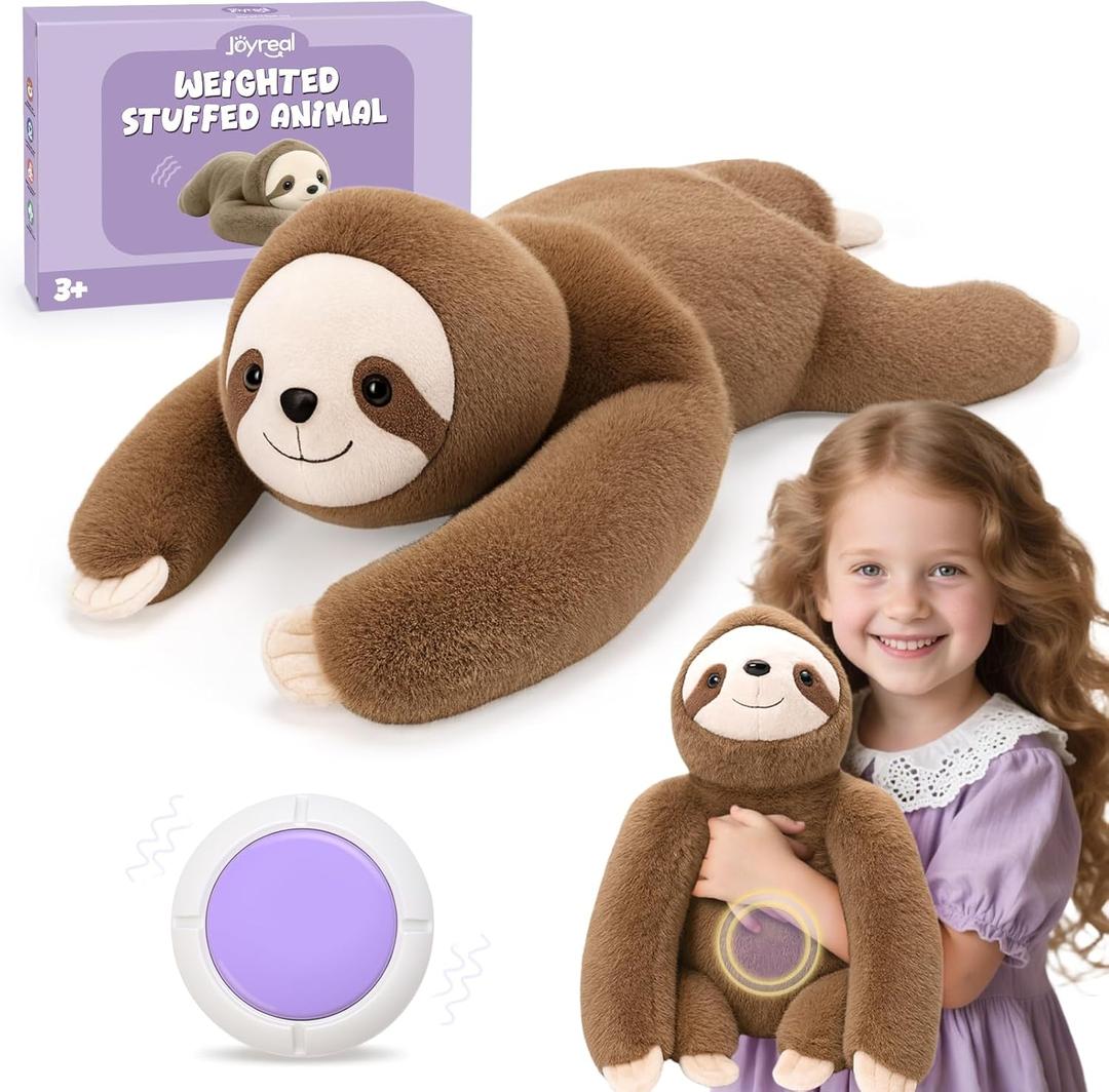 Joyreal Sloth Sensory Weighted Vibrating Pillow, Pressure Activated for Kids Adults, Plush Minky Soft Size: 11 by 21 inches Pillow Animal for Gift Birthday