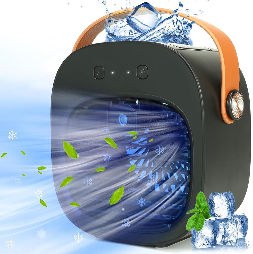 Portable Air Conditioners, 5200mAh Rechargeable Mini Air Conditioner Fan, 3 Wind Speeds Quiet Personal Small Desk Air Cooler Fan for for Bedroom, Car, Home, Camping, Travel, and Office