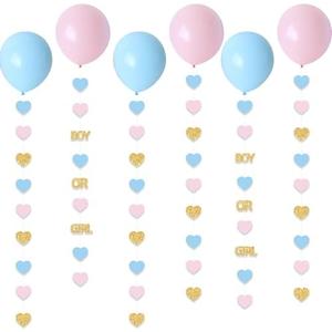 Blopee Boy or Girl Gender Reveal Decorations 6PC Pink Blue Balloon Tails with Heart Streamer Garland for Baby Shower Decorations