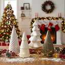 Wesiti 4 Pcs Ceramic Christmas Tree Decor, White Porcelain Figurine Decor for Xmas Table Centerpiece 6 in Modern Ceramic Christmas Tree for Home Fireplace Desktop Tabletop Mantel Cabinets